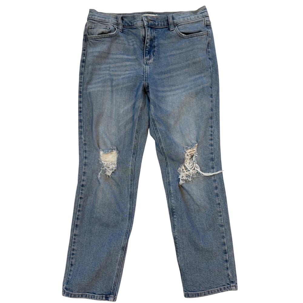 Cello Juniors Size 9 Medium Wash Distressed High Rise Straight Leg Denim Jeans‎